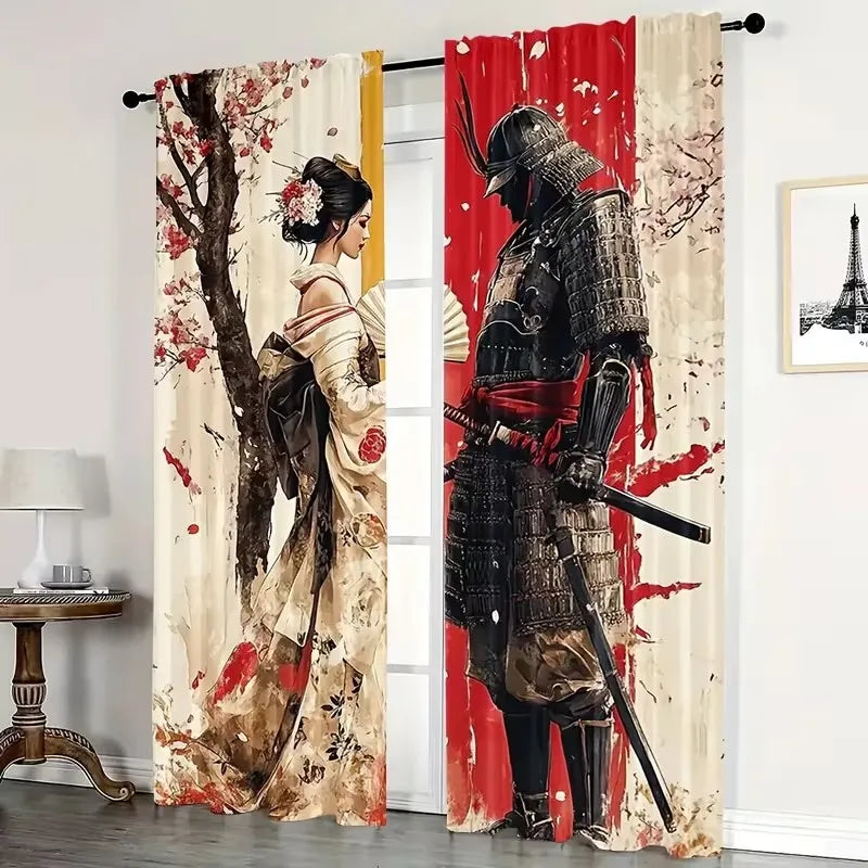 rideaux samouraï traditionnels motifs geisha abstraits opaques maison 100 polyester 130x210cm