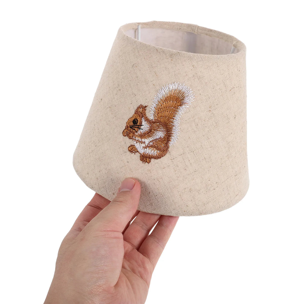 abat jour brodé écureuil beige clair classique tissu texturé opacité compatibles e27 e14
