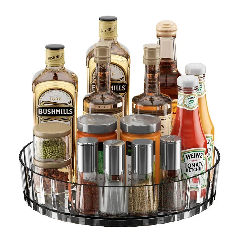 organisateur rotatif transparent moderne rangement cuisine condiments boissons alcoolisées cosmétiques snacks bouteilles bocaux