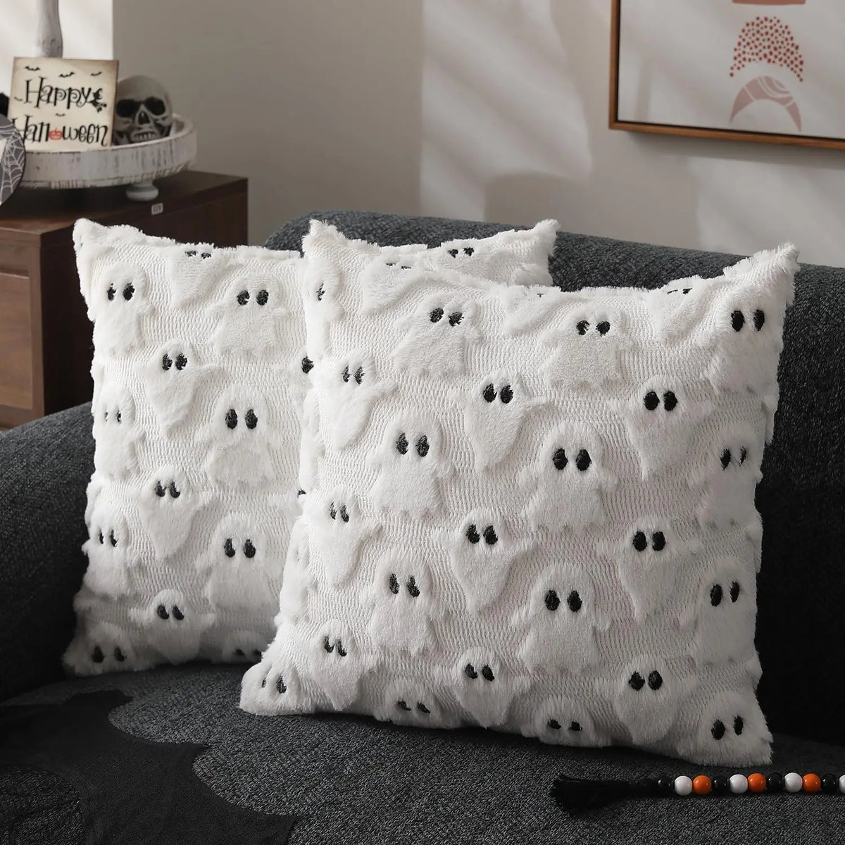 coussin carré orange citrouille automne décoration halloween zip invisible garnissage blanc polyester cotton
