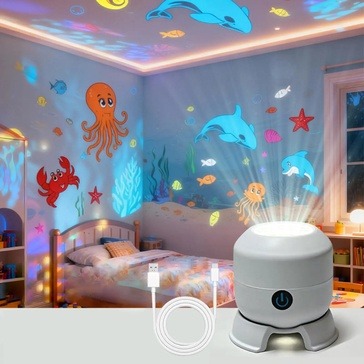 projecteur led rotatif gris moderne adhésif câble usb ambiance chambre fête