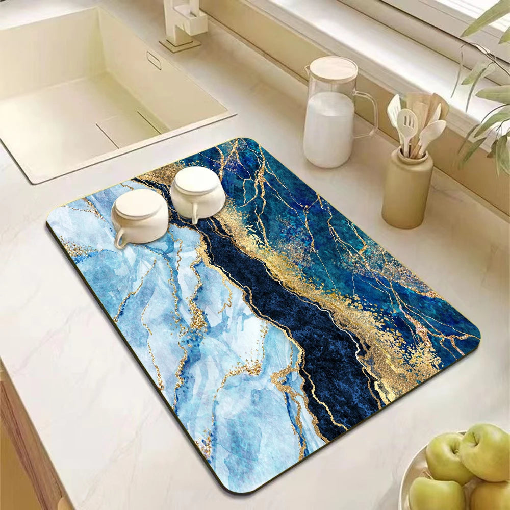tapis cuisine marbre bleu moderne antidérapant rapide absorbant respectueux environnement