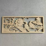 panneau decoratif bois sculpte oiseaux fleurs traditionnel chinois decoration murale rouge naturel