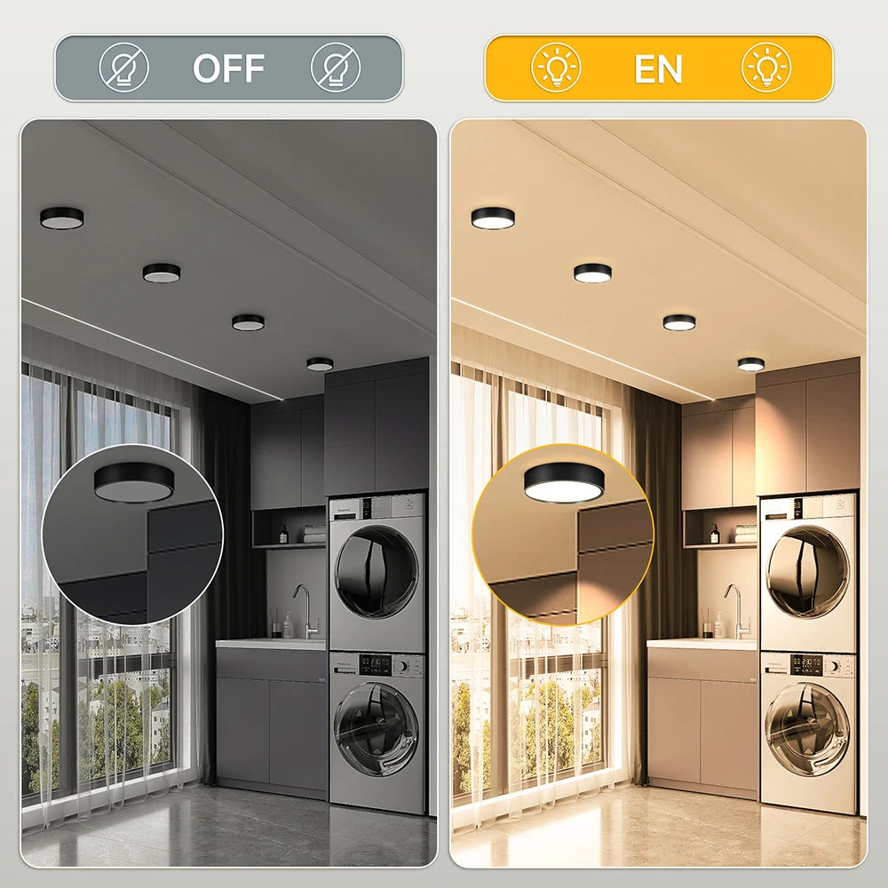 lampe led ronde noire ultra mince moderne montage surface cuisine salon éclairage intérieur