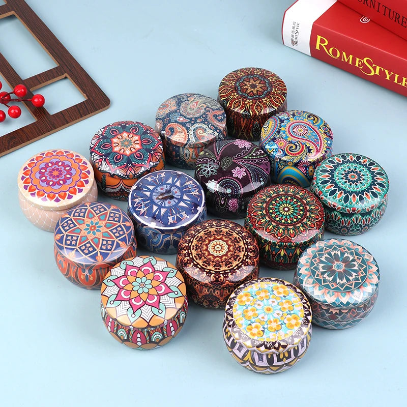 boîte ronde rangement cosmétique décorative motif floral boho chic pot stockage bijoux maquillage