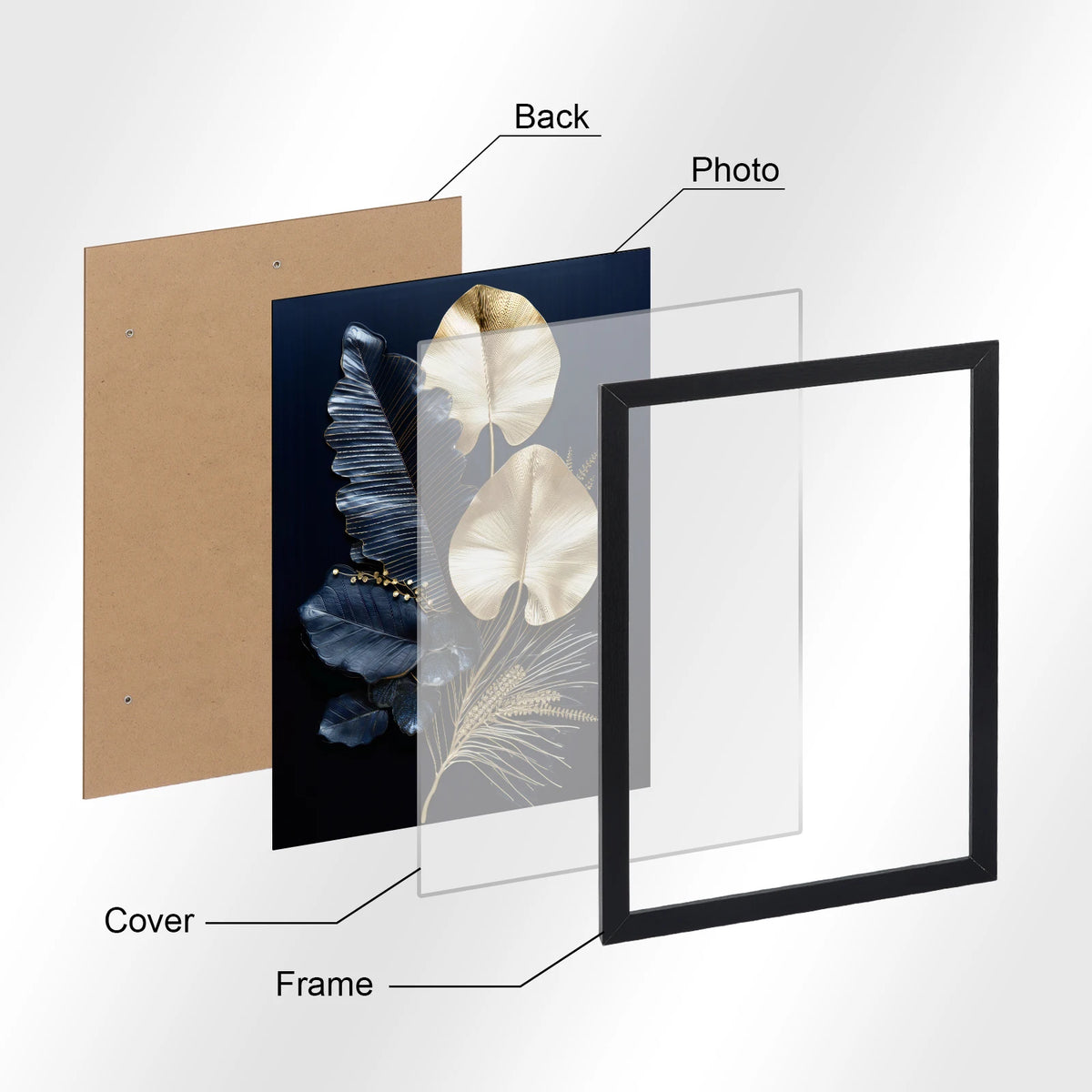 cadre photo moderne bois noir beige acrylique transparent clips ressort 30x40cm support emballage