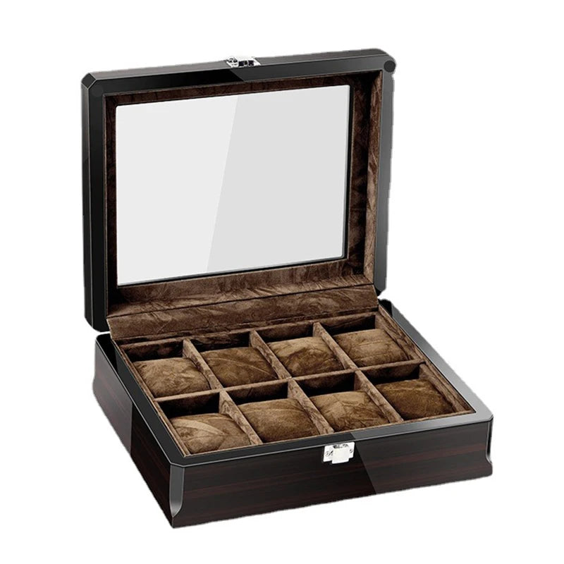 Boîte de rangement pour montre homme en bambou noire