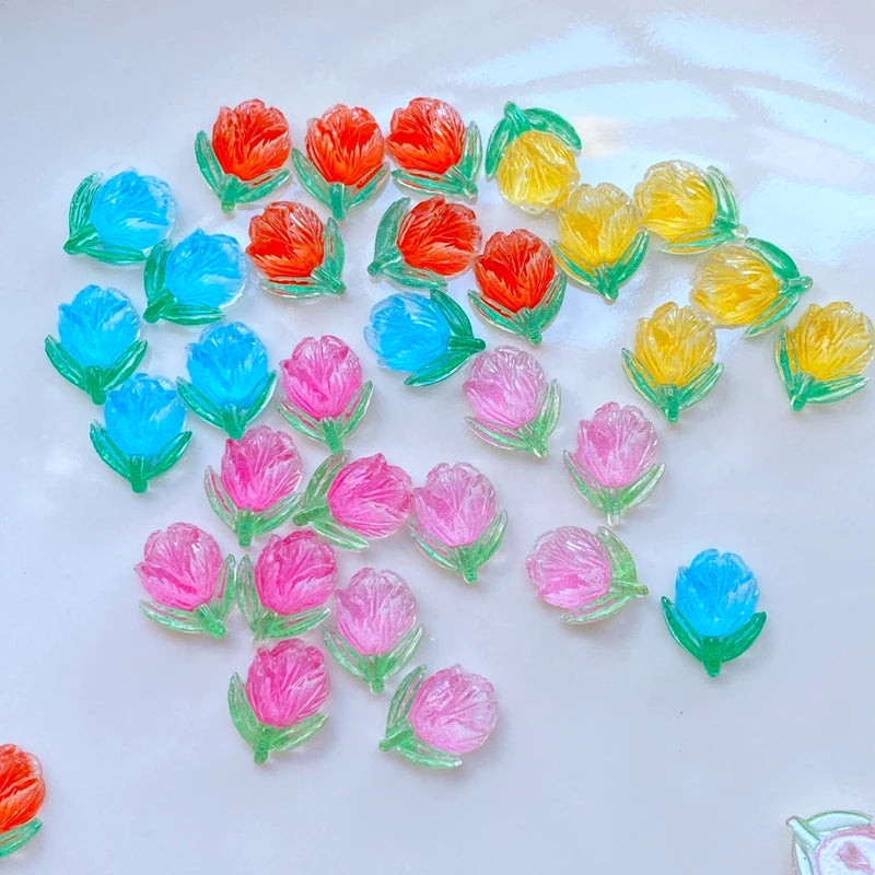 figurines résine fleurs stylisées pinceau ongles couleurs vives adhésif décoration artisanale bijoux accessoire coiffure