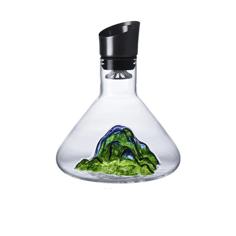 carafe vin transparente montagne dorée moderne 1,5 litre aérateur intégré