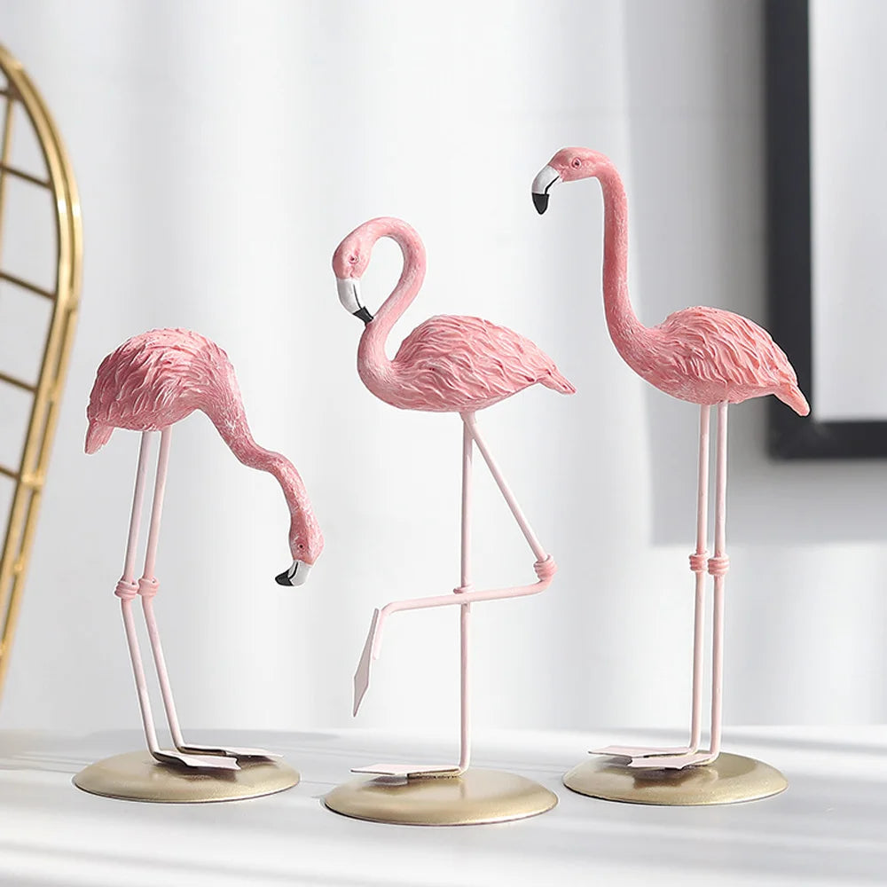 décoration maison oiseau flamant rose résine réaliste détail fin base plateau