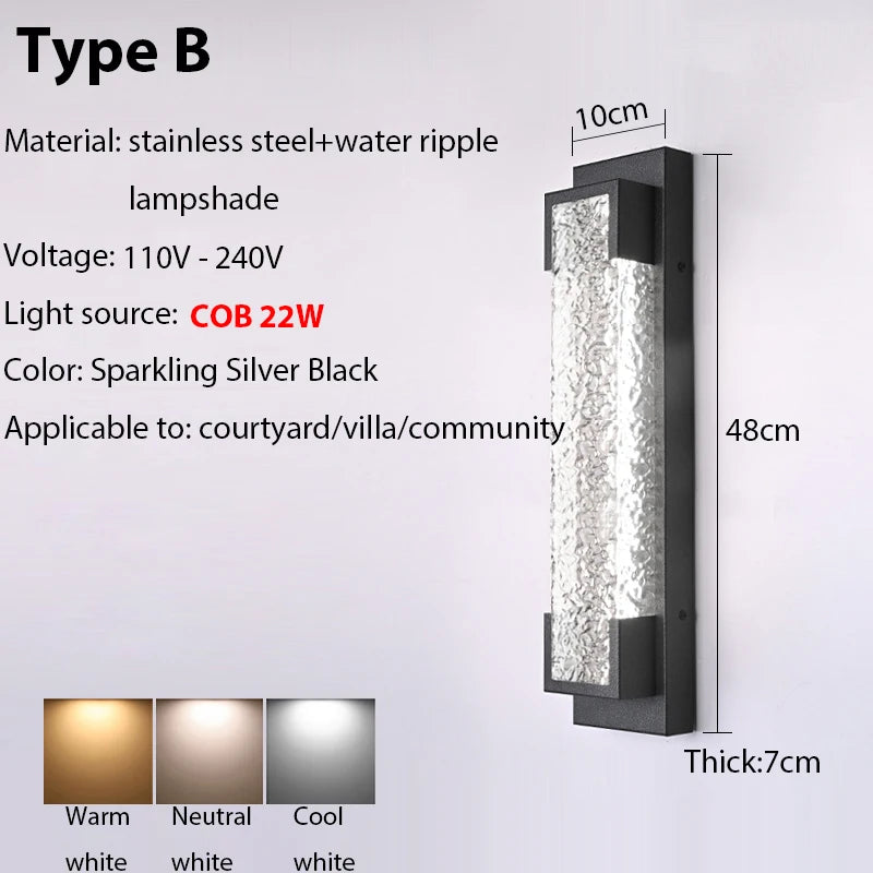lampe murale led noire contemporaine acier inoxydable ondulée ip65 réglable triac 3000k 6000k
