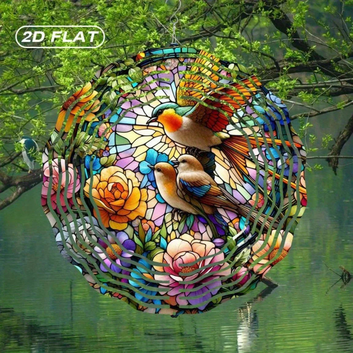 Décoration extérieure spinner métallique multicolore floral artisanal diamètre 25cm jardin balcon
