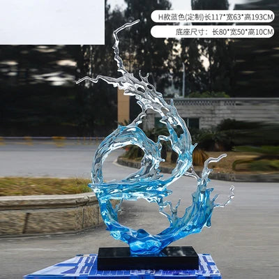 sculpture moderne vague océan transparent bleu clair abstraite décoration intérieure maison salon