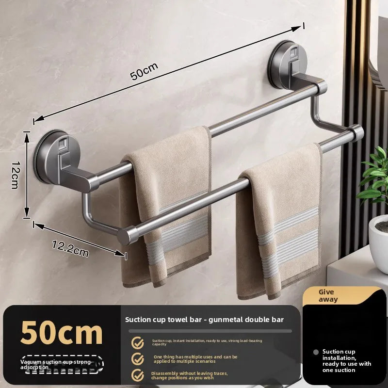 porte serviettes mural gris métallisé double barre ventouse moderne minimaliste sans perçage deux niveaux