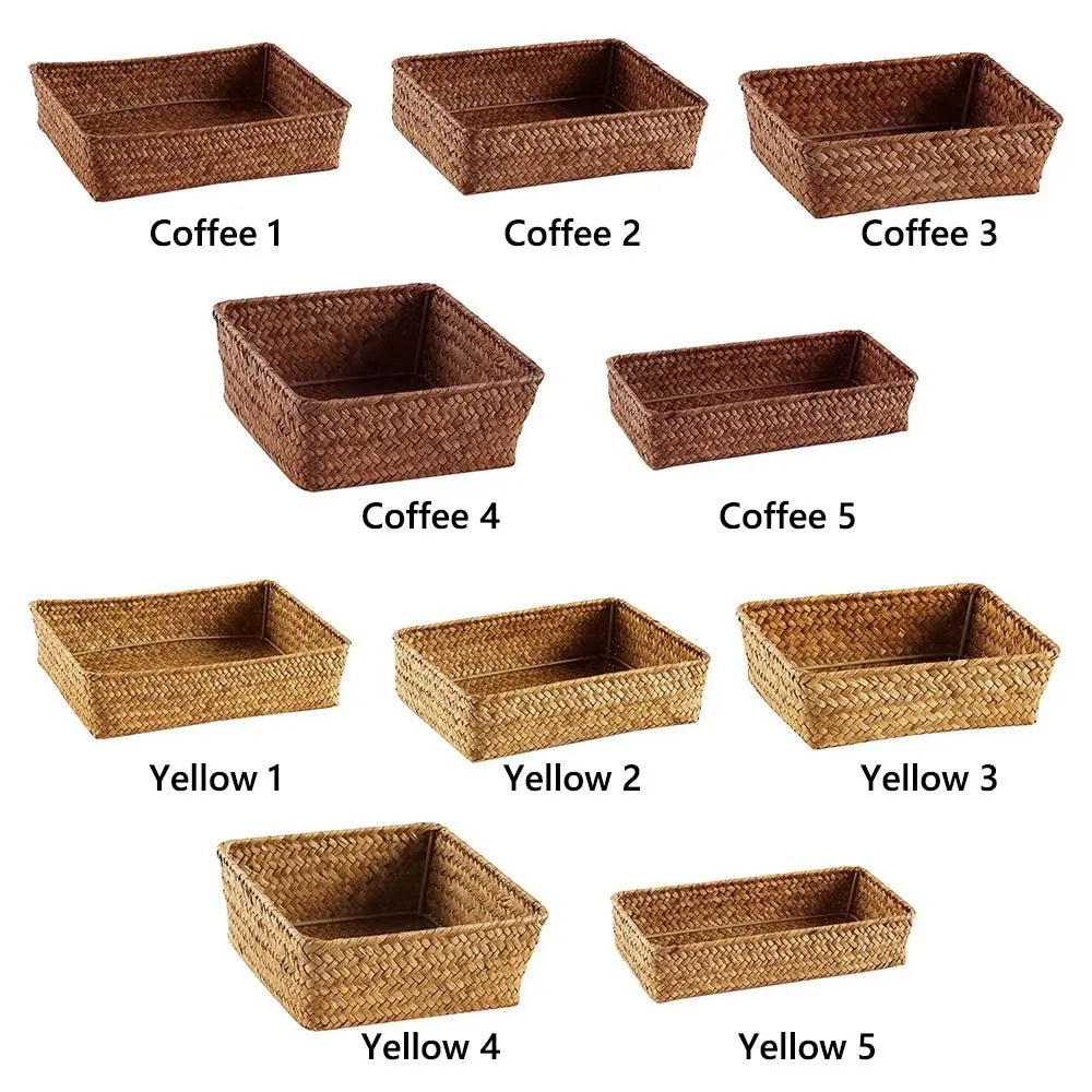 paniers rangement tressés marron clair rustiques empilables rangement écologique multifonctionnels