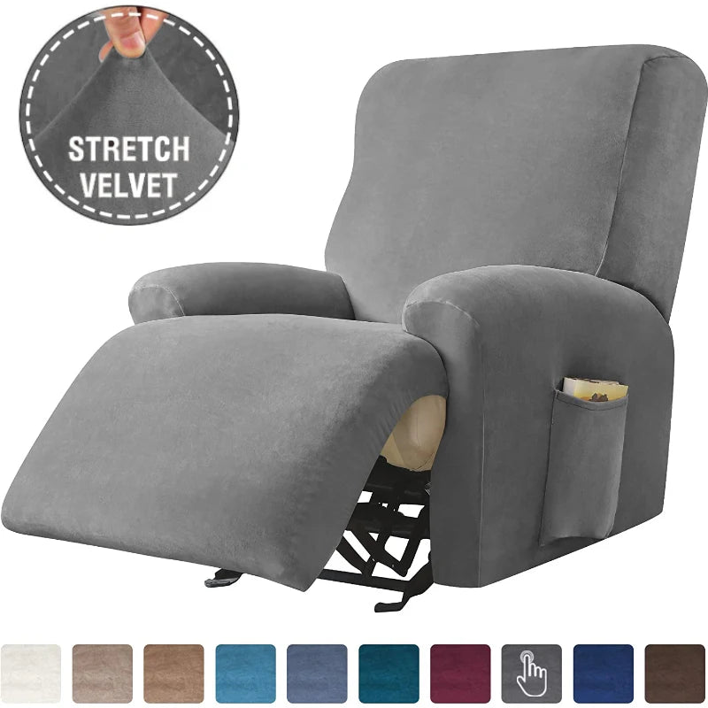 housses fauteuil inclinable velours gris moderne boutons serrage poche lavage machine automne hiver
