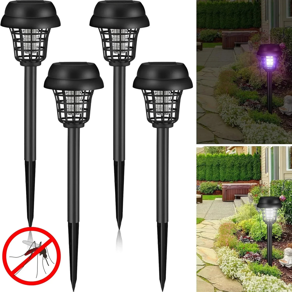 lampe anti moustiques solaire noire moderne grille transparente bouton tactile panneau solaire camping jardinextérieur