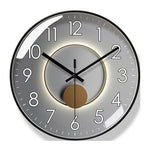 horloge murale moderne cadre doré motif planètes luxe silencieuse décoration salon intérieur gris