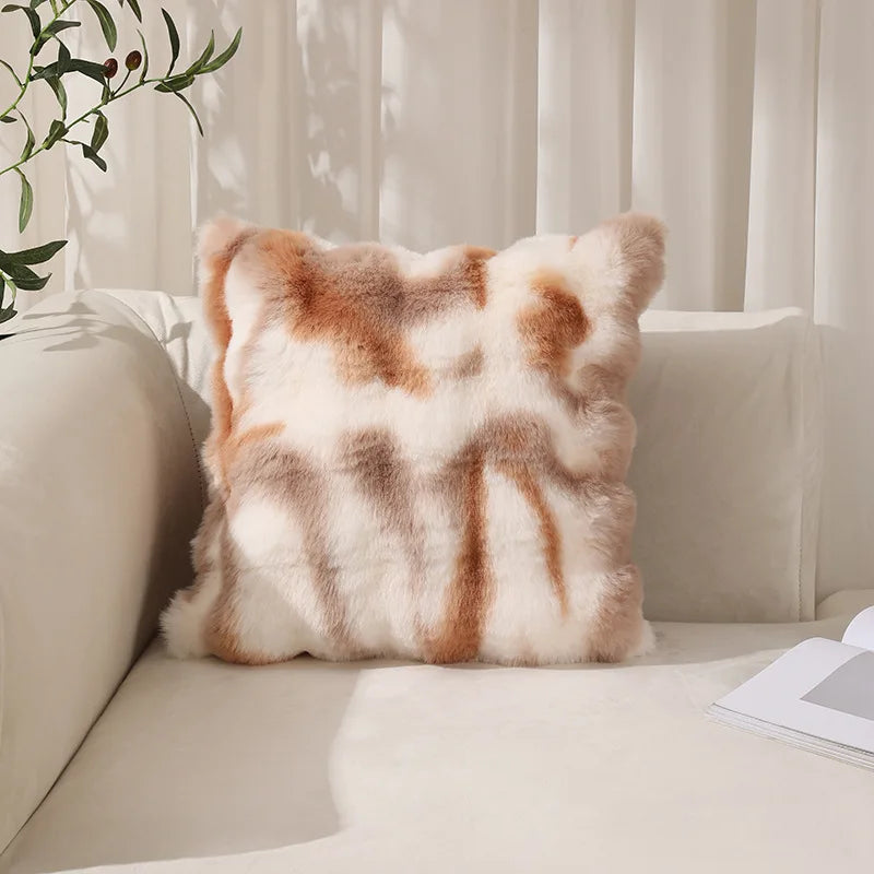 coussins décoratifs moderne peluche rayures horizontales blanc marron clair beige adhésifs