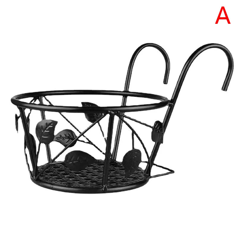 support mural pots fleurs noir blanc marron grille feuilles moderne crochetsextérieur jardin balcon
