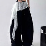 pantalon femme noir dentelle blanche asymétrique décontracté moderne étirable été festival carnaval