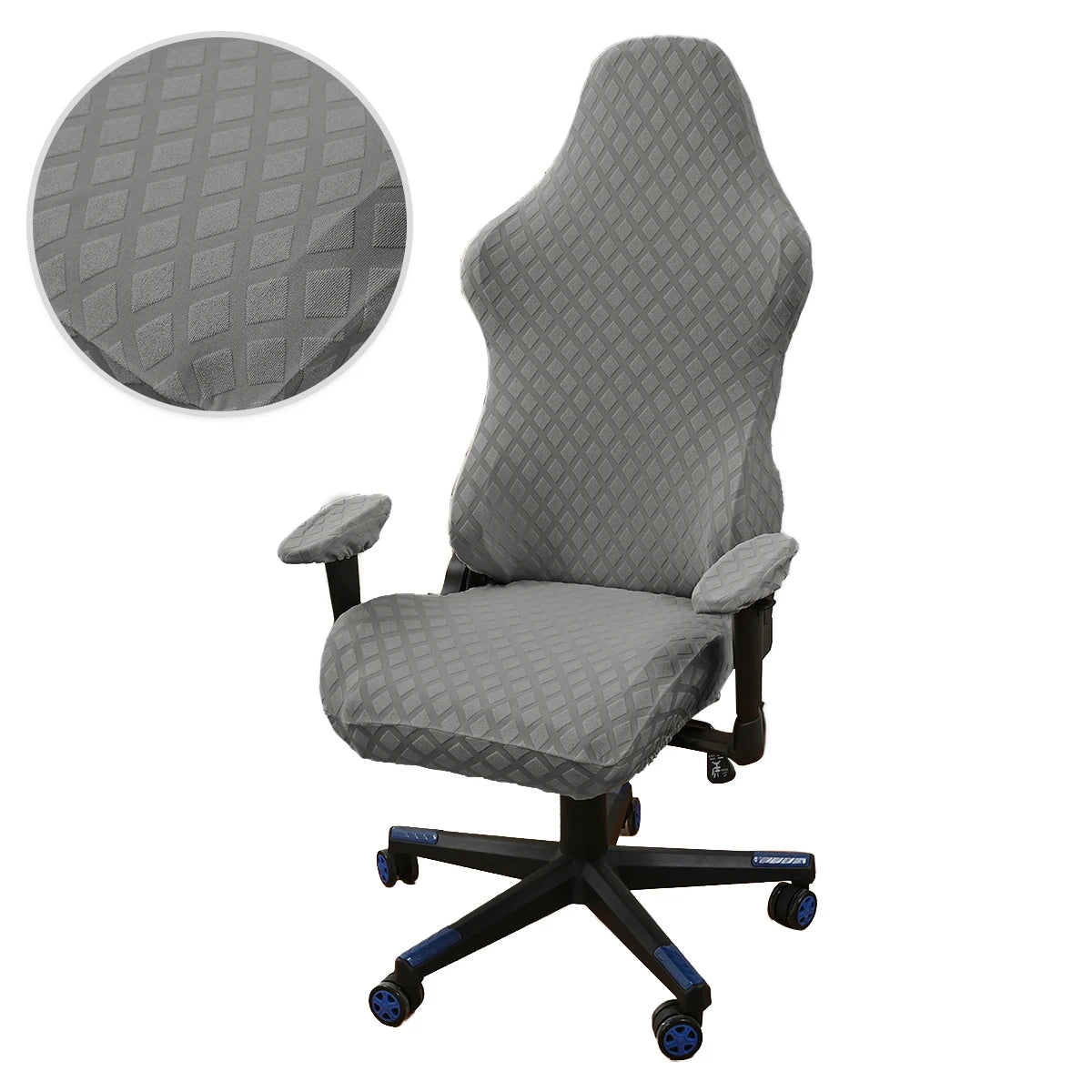 Housse chaise jeu polyester jacquard moderne noire carreaux géométriques zip ceinture