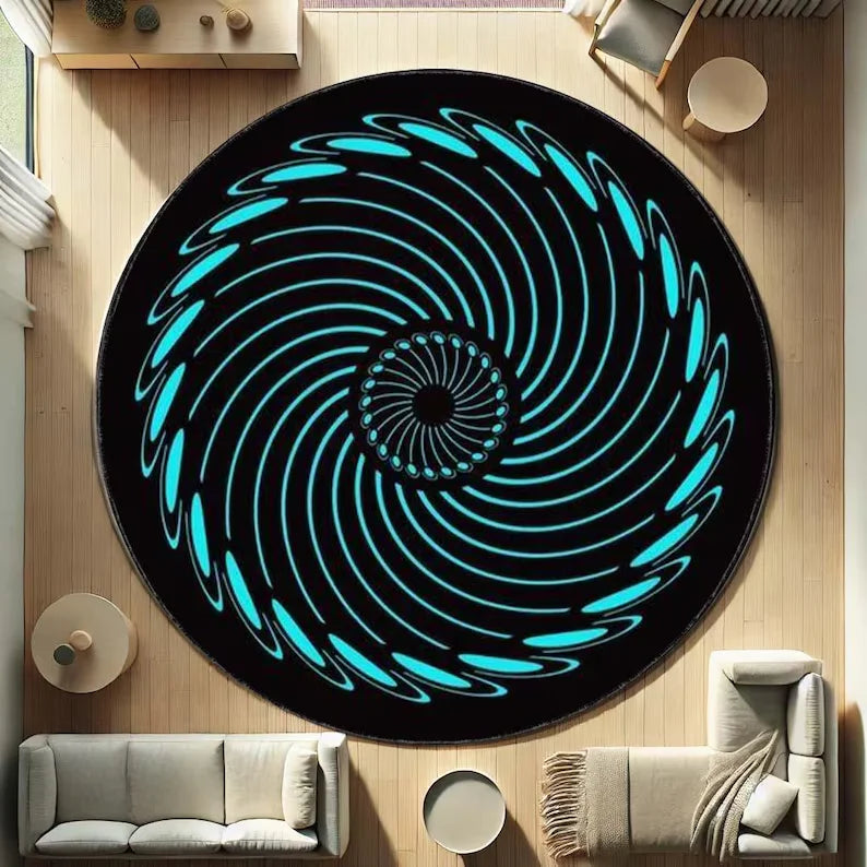 tapis rond polyester moderne marron noir violet blanc texture bois dragon spiral animaux non