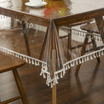 nappe table transparente franges blanches moderne imperméable extérieur mariage banquet haute qualité PVC