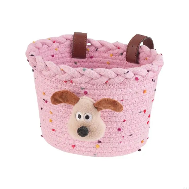 panier vélo enfant tissé beige rose points créatif clips chien