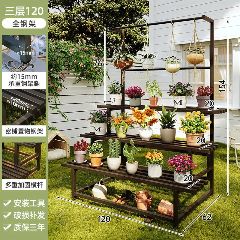 support plantes moderne banc jardin marron foncé structure bois barres horizontales 80 100 120