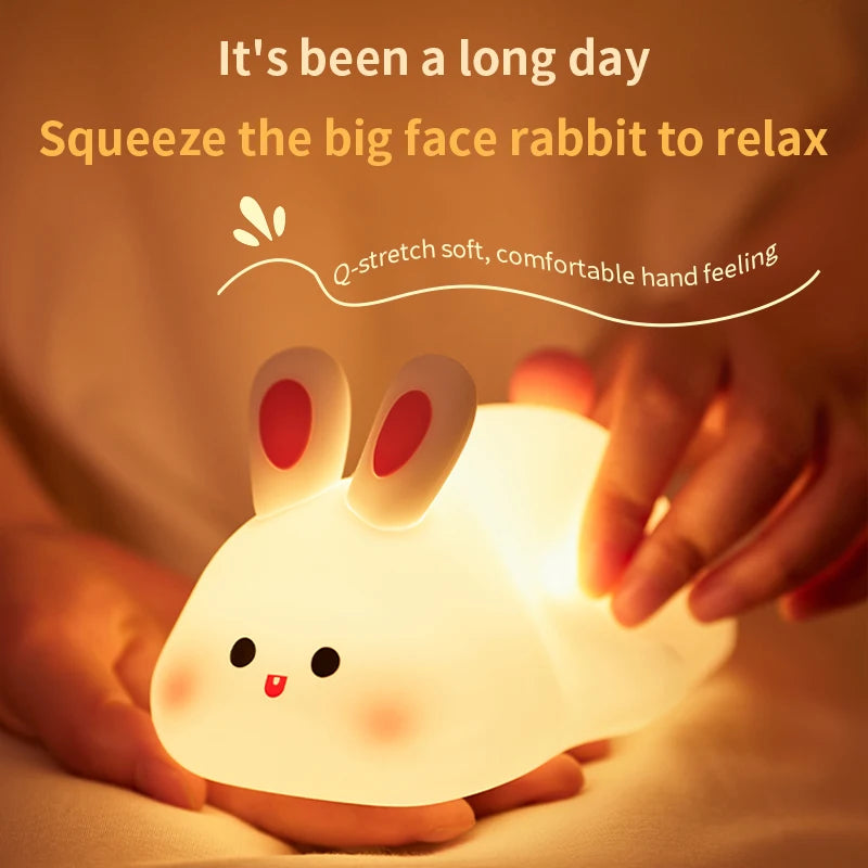veilleuse rechargeable lapin blanc oreilles roses yeux noirs nez rouge mignon douce lumière chambre