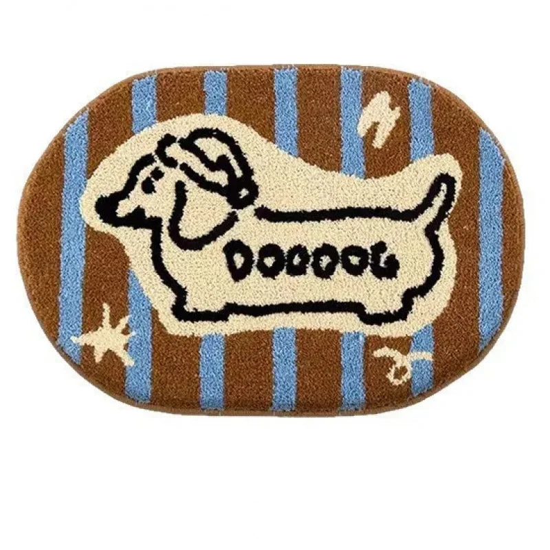 tapis antidérapant bleu beige chien chat vache motifs géométriques décoratifs maison chambre salon