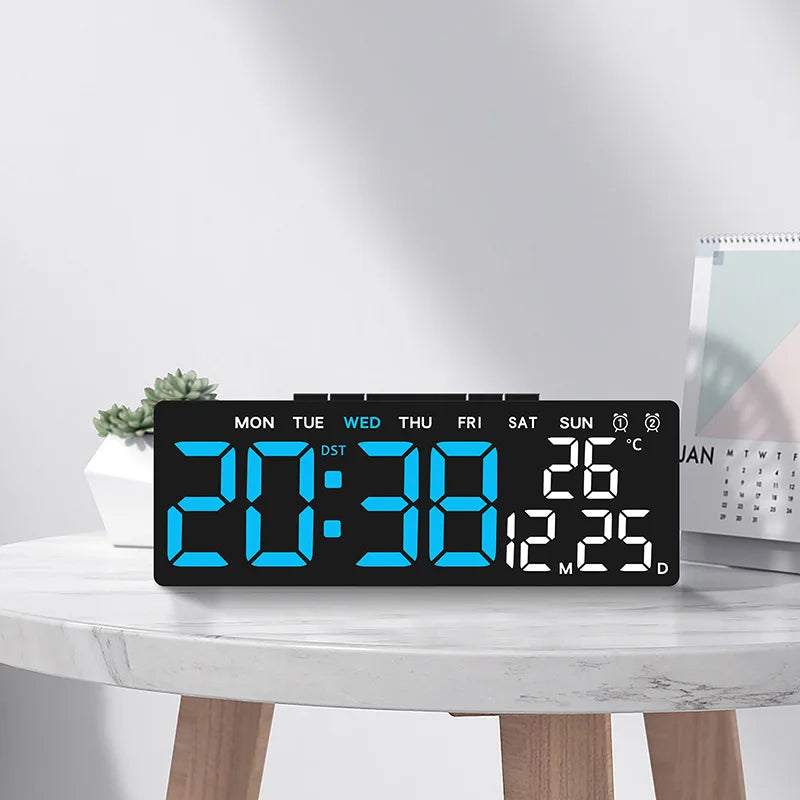 Horloge numérique LED affichage temps jour date température noir blanc vert bleu.orange moderne