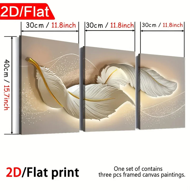 peinture abstraite moderne toile feuilles stylisées cadre doré salon chambre blanc grisclair
