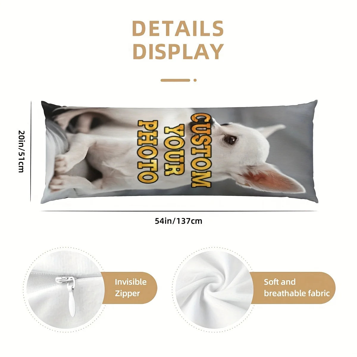 coussin personnalisable photo chien blanc gris moderne 100 polyester zip invisible 50x137cm