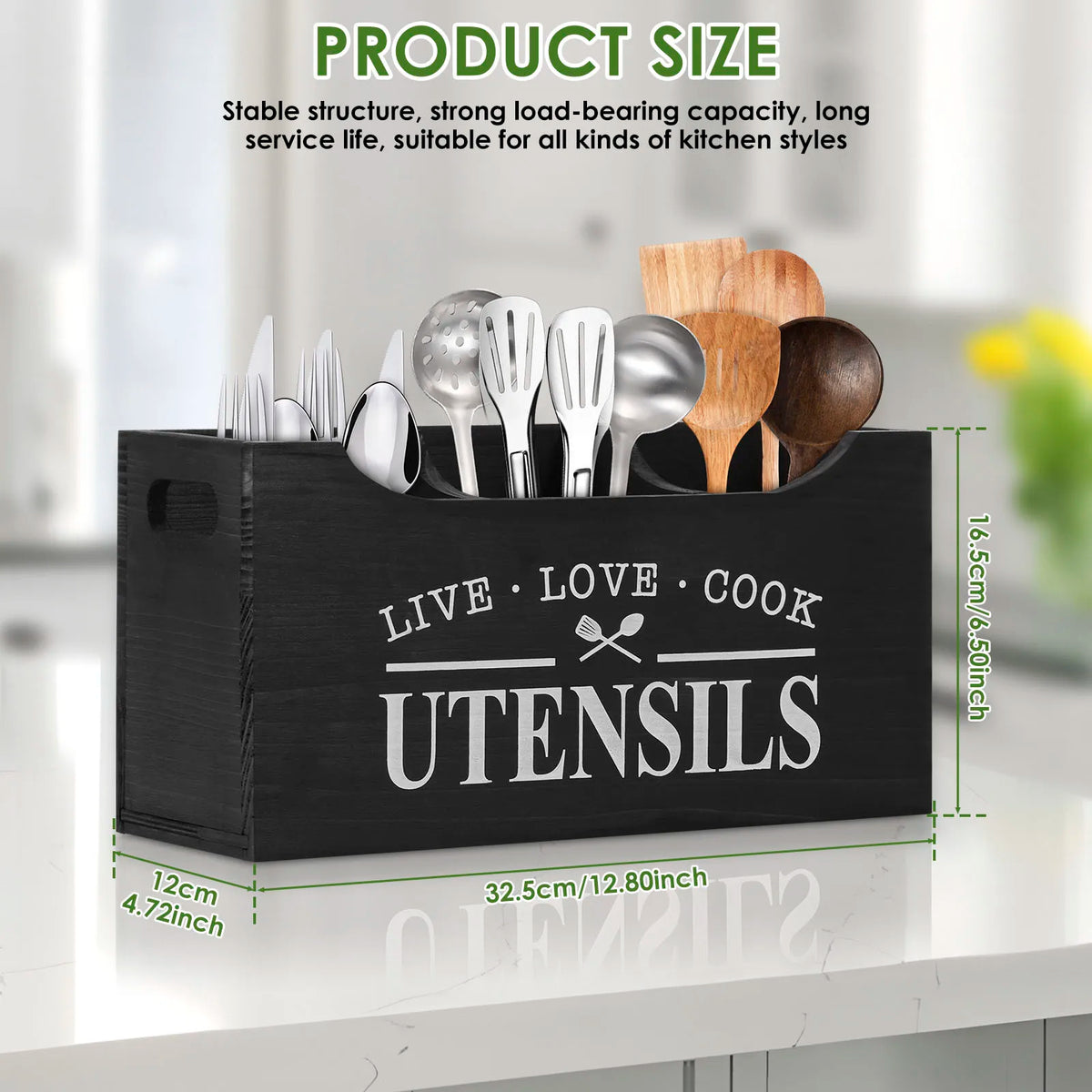 boîte ustensiles bois naturel rustique moderne compartiments ustensiles gris organisateur cuisine