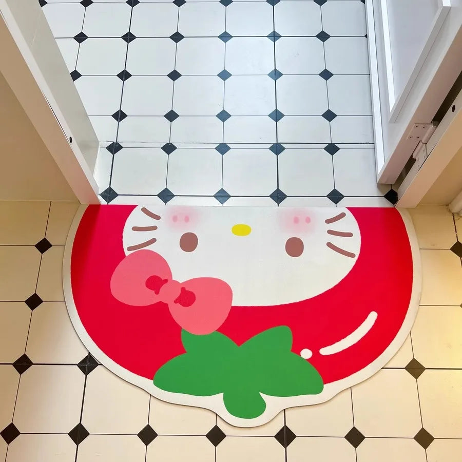 tapis sol antidérapant polyester salle bain dessin animé hello kitty arc rouge détails roses