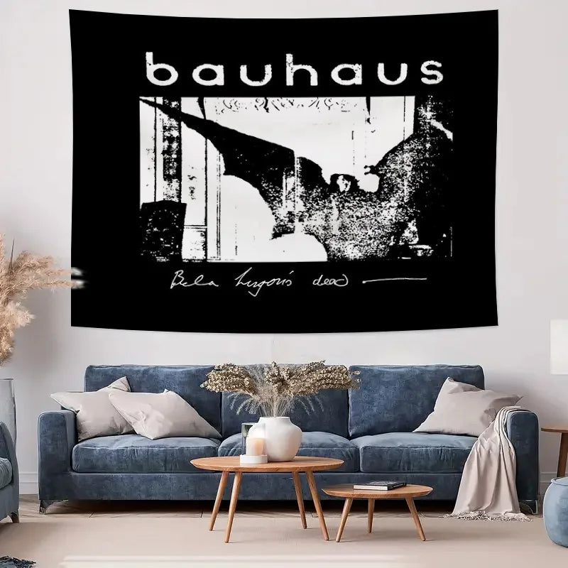 tapisserie murale bauhaus noir blanc texte artiste chambre salon decoration