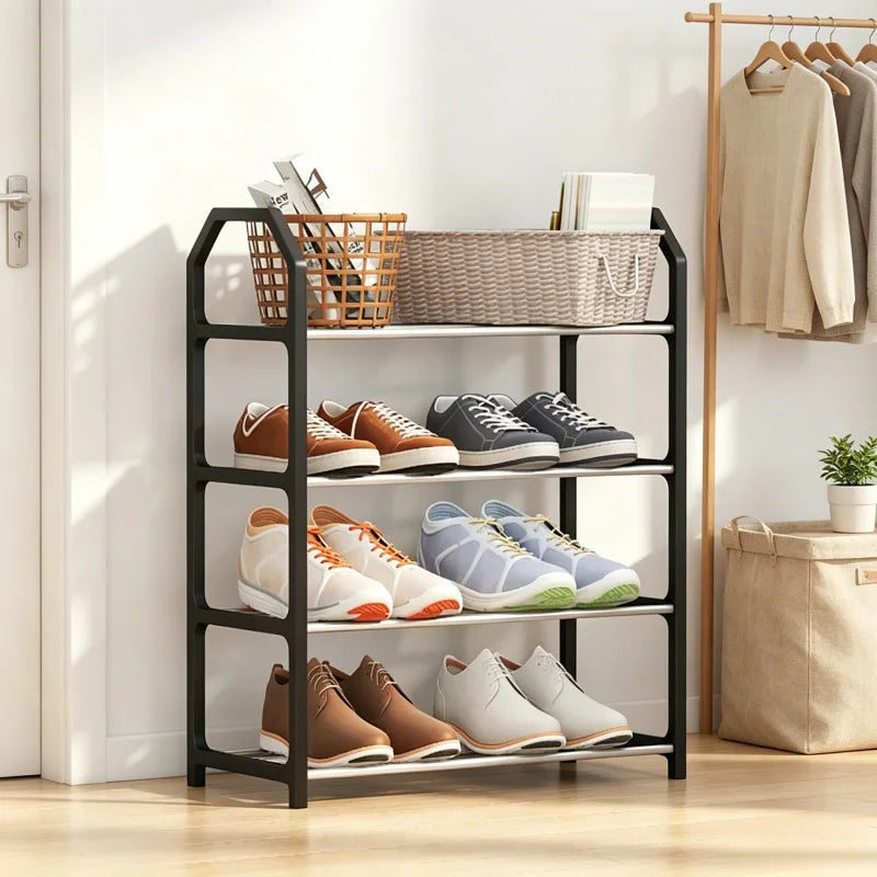 étagère chaussures métal quatre niveaux rangement entrée maison meuble chaussures moderne noir blanc rose