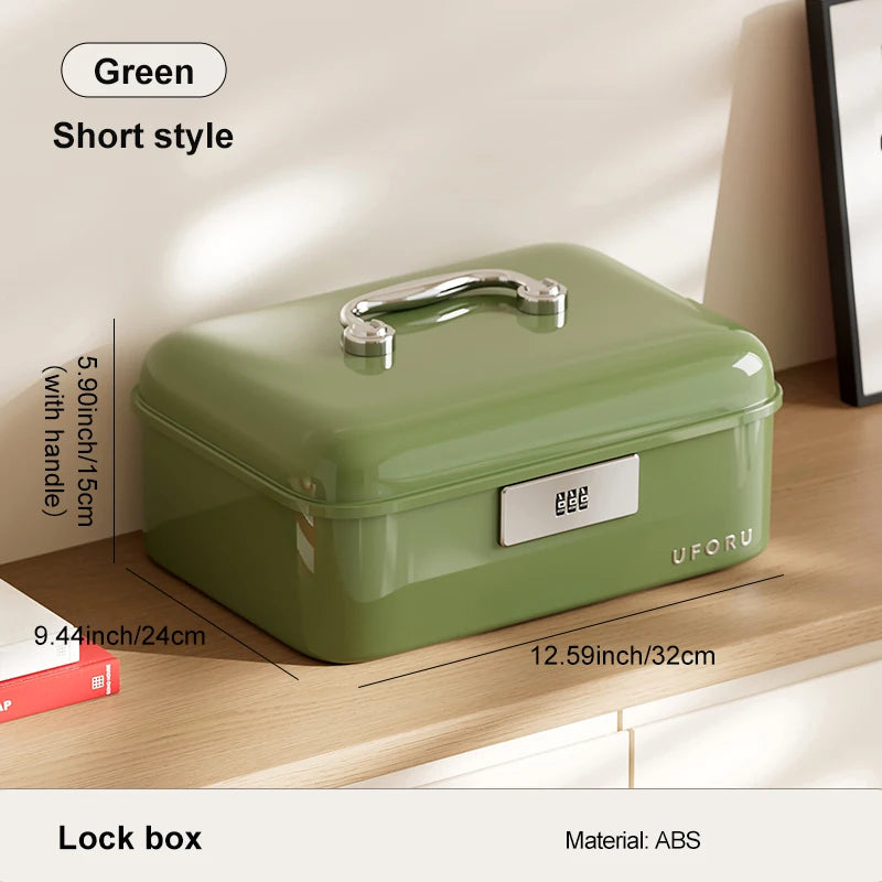 boîte rangement verrouillable double couche haute capacité réutilisable beige rouge vert classique poignée métallique