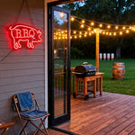néon lumineux barbecue steak fourchette couteau flamme porc kebab rouge blanc moderne fixations murales