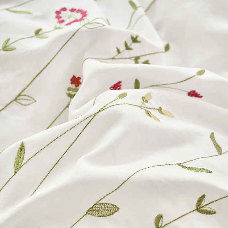 ensemble literie broderie florale blanc classique couvre lit taies oreiller 135x200cm 220x240cm