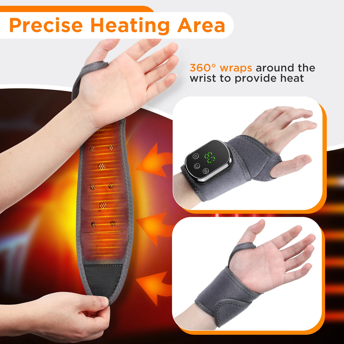 bracelet chauffant massage vibration relaxation affichage numerique controle usb moderne gris orange