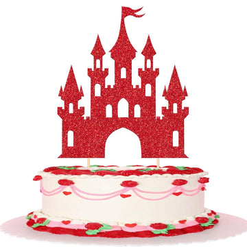 décoration gâteau château glitter princesse doré bleu rose anniversaire fête piquettes bambou