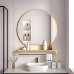 miroir rond moderne noir blanc doré étagère cosmétiques vasque ovale salle bain