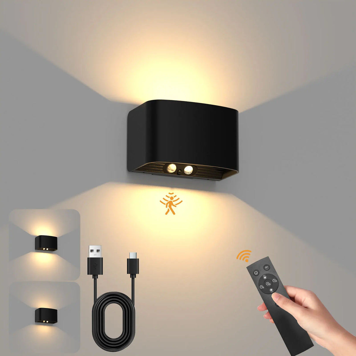 applique murale led rechargeable noir contemporaine capteur infrarouge télécommande chambre coucher étude entrée