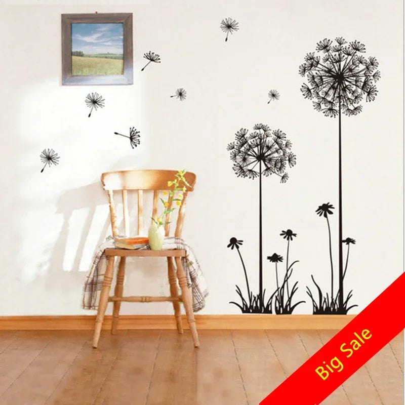sticker mural autoadhésif silhouettes fleurs noir minimaliste résistant eau moderne chambre salon