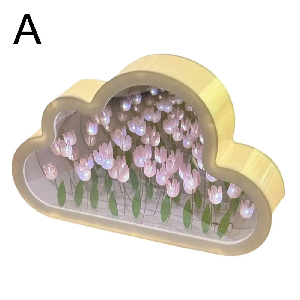 lampe atmosphère nuage tulipes feuilles verte diy chambre enfant blanc rose bleu