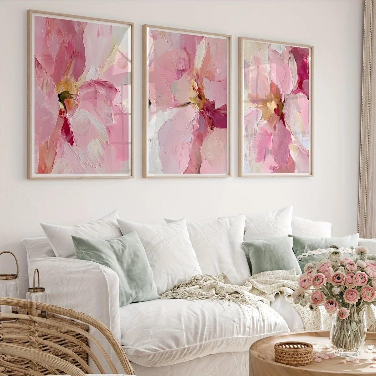 toile d'art abstraite fleurs rose moderne chambre salon decoration maison 30x40cm 50x70cm