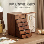 coffret bijoux bois marron tiroirs poignées dorées rangement moderne minimaliste